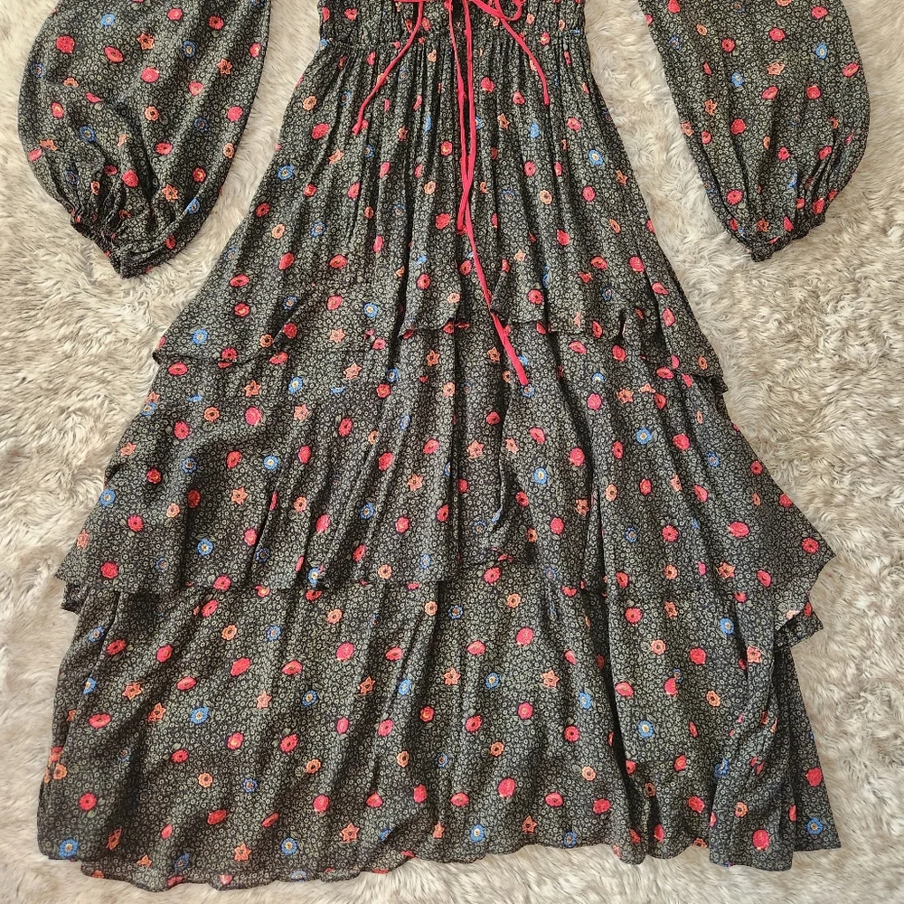 Free People Tried And True Maxi Dress Green Floral‎ Print Women's